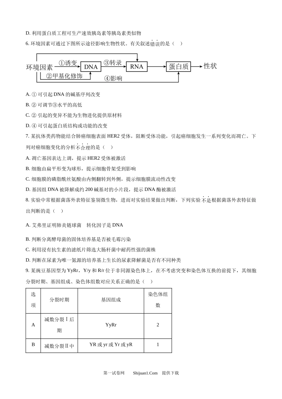 2024年高考生物试卷（天津）.docx_第2页