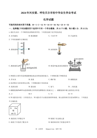2024年内蒙古自治区兴安盟、呼伦贝尔市中考化学试题.docx