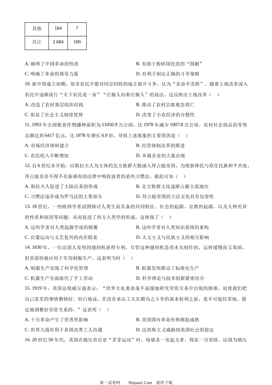 2024年高考历史试卷（湖南）.docx_第3页