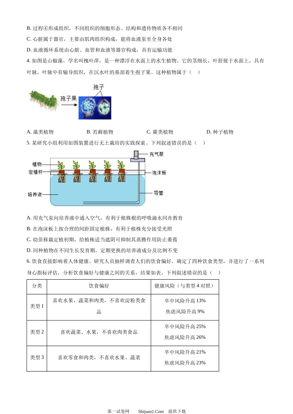 2024年山东省泰安市中考生物真题.docx_第2页