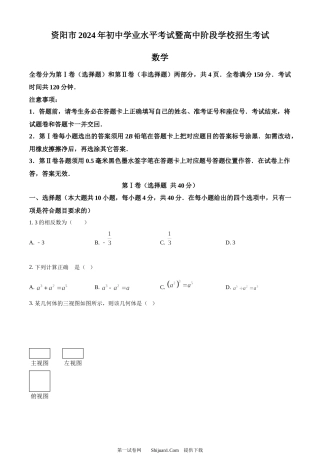 2024年四川省资阳市中考数学试题.docx