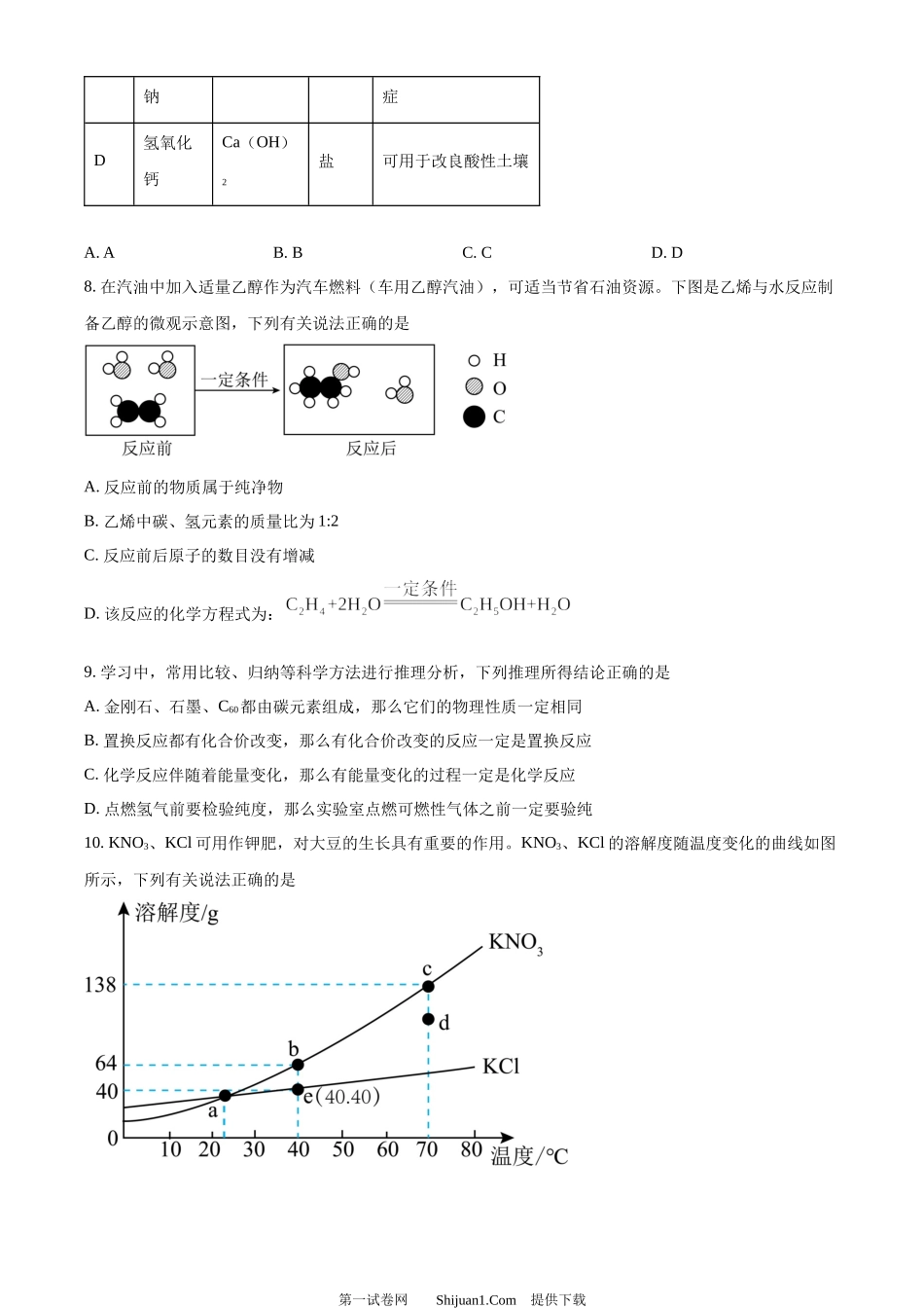 2024年四川省广安市中考化学真题.docx_第3页
