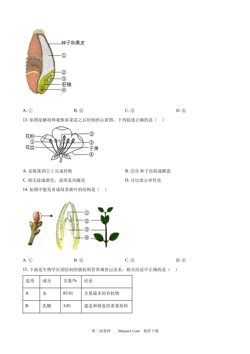 2025年新疆生产建设兵团中考生物真题.docx_第3页