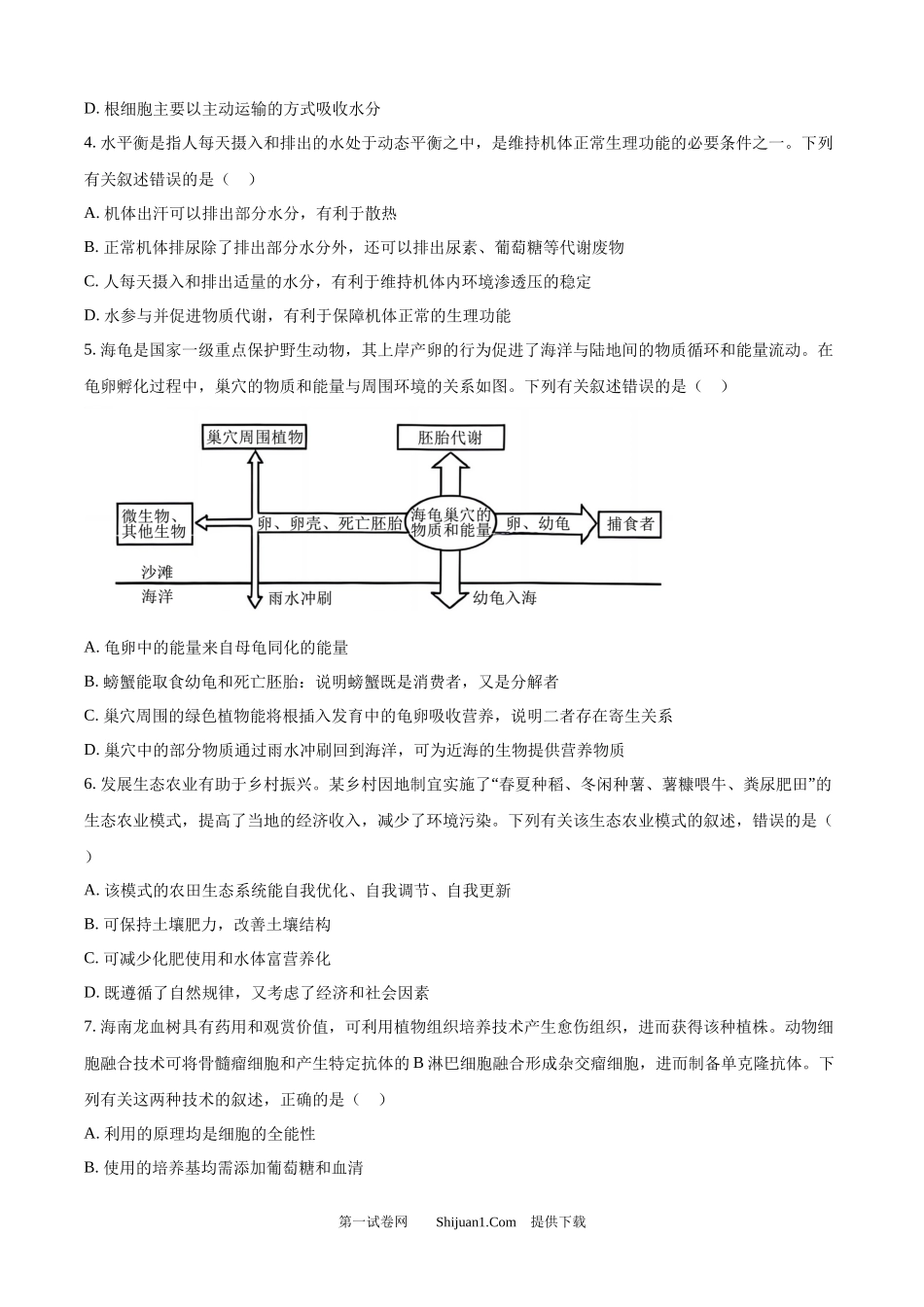 2024年高考生物真题（海南）.docx_第2页