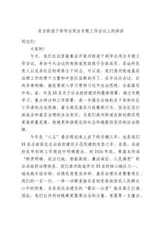 在全街道干部学法用法专题工作会议上的讲话.docx
