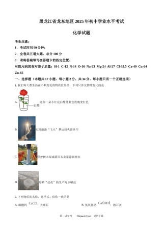 2025年黑龙江省龙东地区中考化学真题.docx