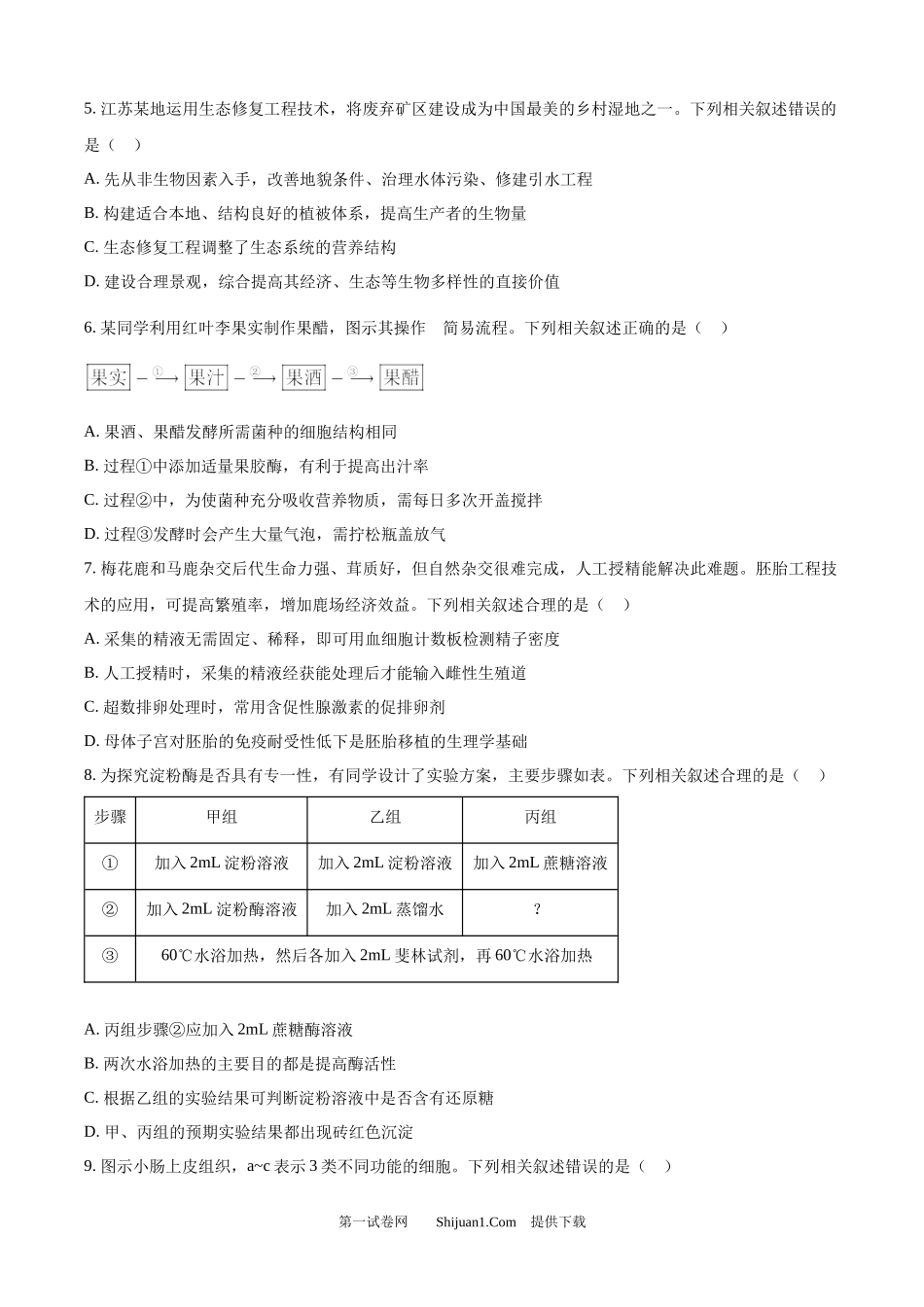 2025年高考生物试卷（江苏卷）.docx_第2页