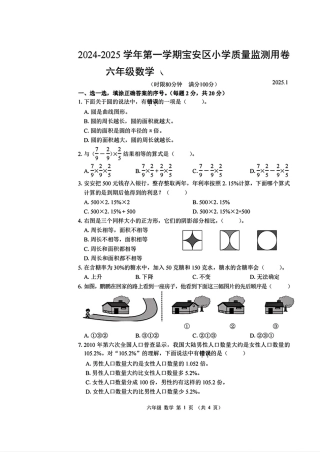 广东省深圳市宝安区2024-2025学年六年级上学期期末数学试题pdf.pdf