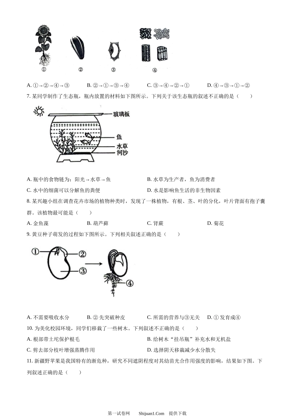 2024年新疆生产建设兵团中考生物试题.docx_第2页