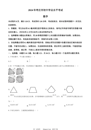 2024年山东省枣庄市中考 数学试题（枣庄聊城临沂菏泽）.docx