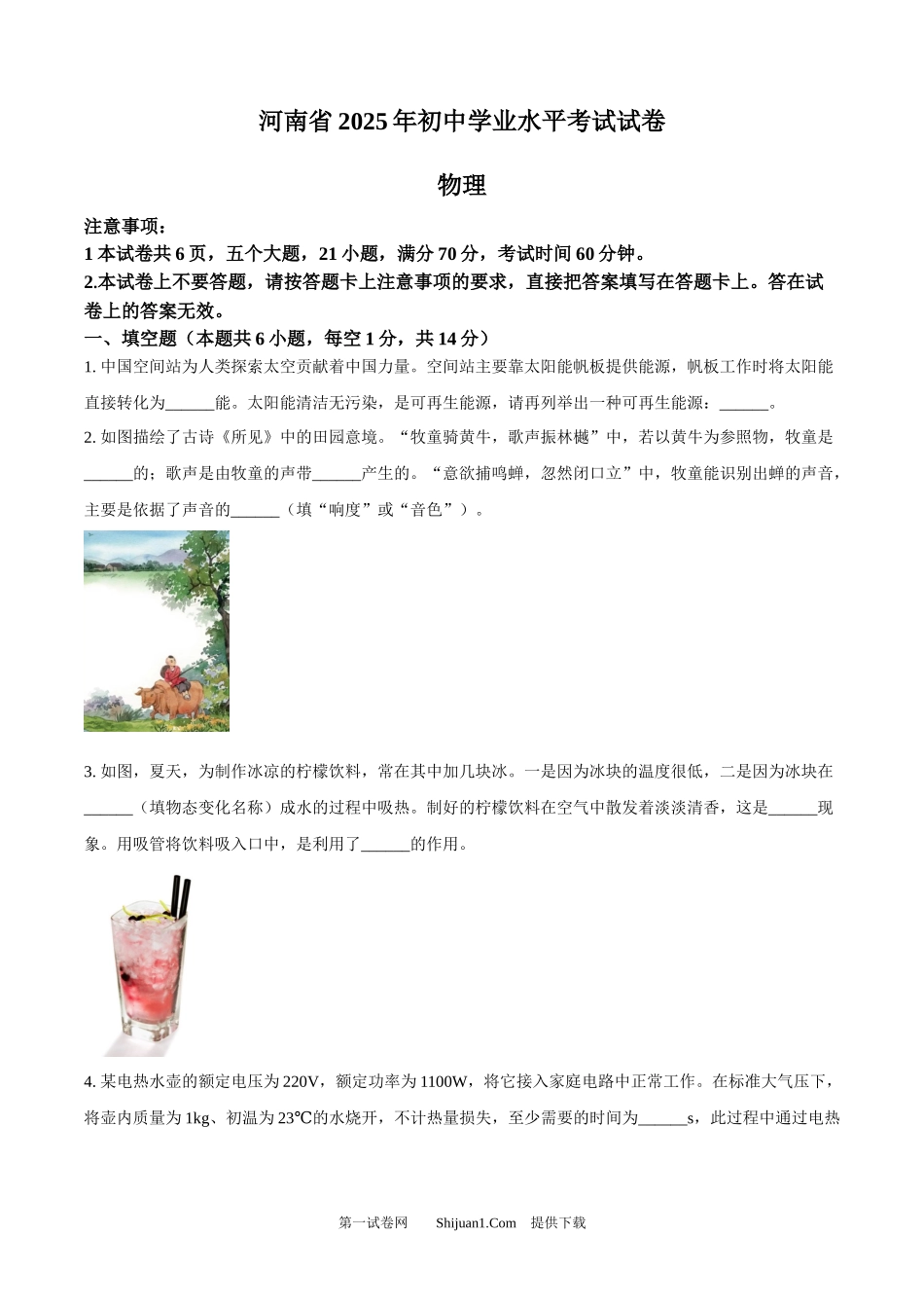 2025年河南省中考物理试题.docx_第1页