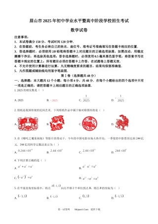 2025年四川省眉山市中考数学试题.docx