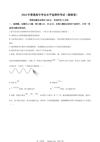 2024年高考物理试卷（湖南）.docx