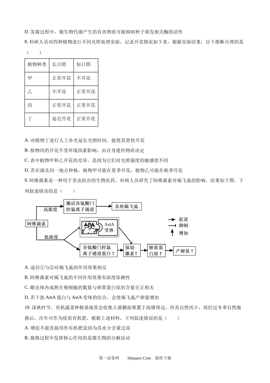 2025年高考生物试卷（湖北卷）.docx_第3页