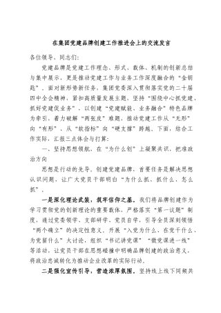 在集团党建品牌创建工作推进会上的交流发言.docx