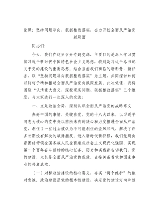 2026年党课：坚持问题导向，狠抓整改落实，奋力开创全面从严治党新局面.docx