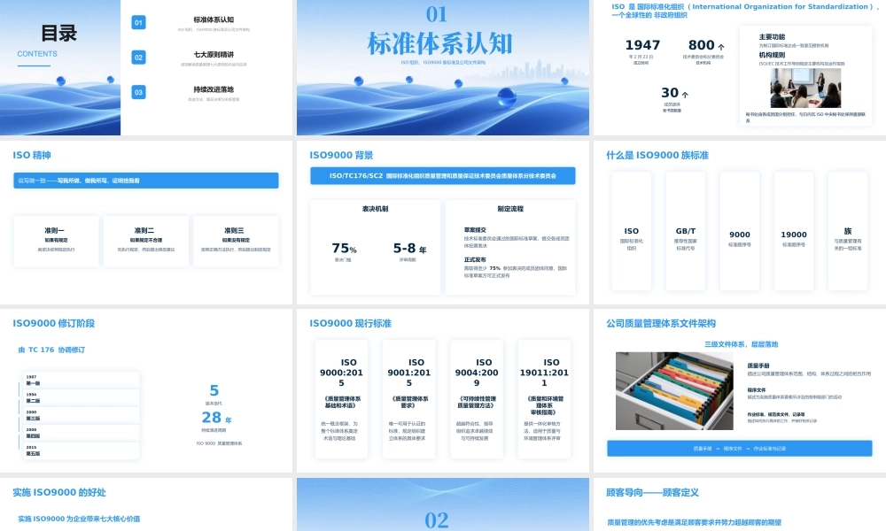 蓝色简约波浪ISO9000 质量管理体系基础知识培训 .pptx