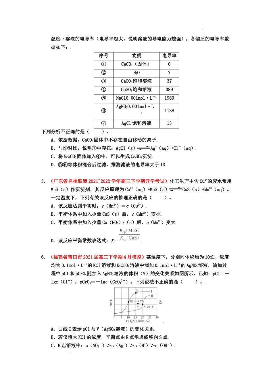 第四节 难溶电解质的沉淀溶解平衡 （实战演练） 高考化学一轮针对性复习方案（全国通用）（原卷版）.docx_第2页