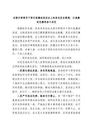 在新任职领导干部任前廉政谈话会上的表态发言提纲：以清廉底色擦亮奋斗成色.docx