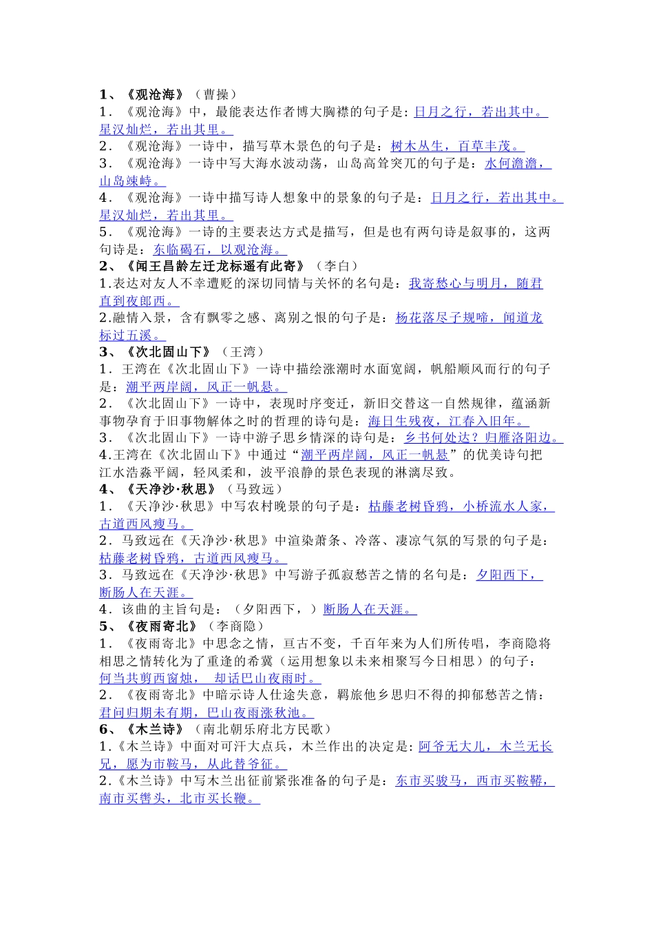 初中语文必背40首古诗词理解性默写.docx_第1页