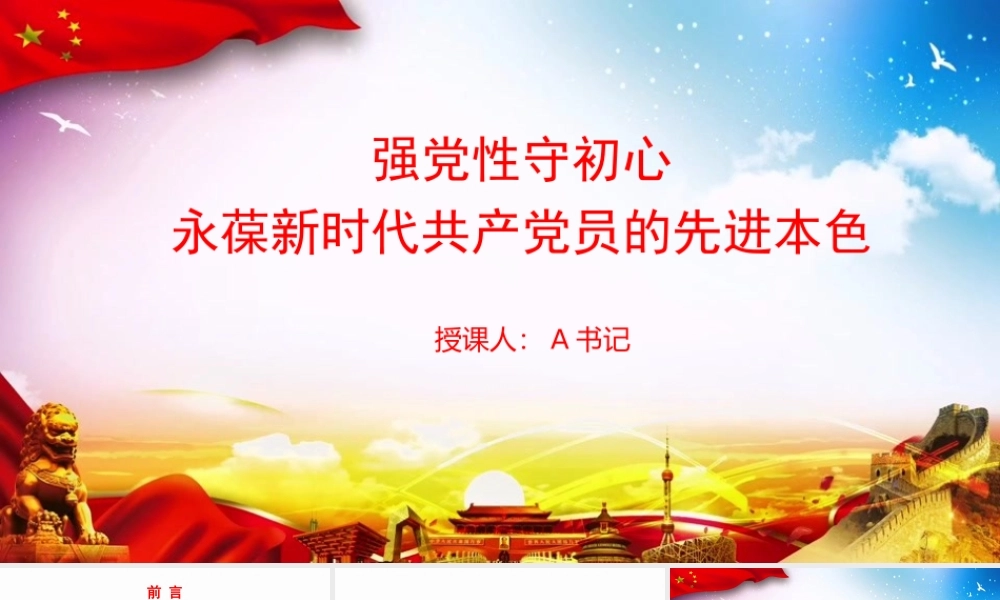 党课PPT：强党性守初心，永葆新时代共产党员的先进本色.pptx