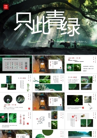 绿色森林背景“只此青绿”中国风.pptx