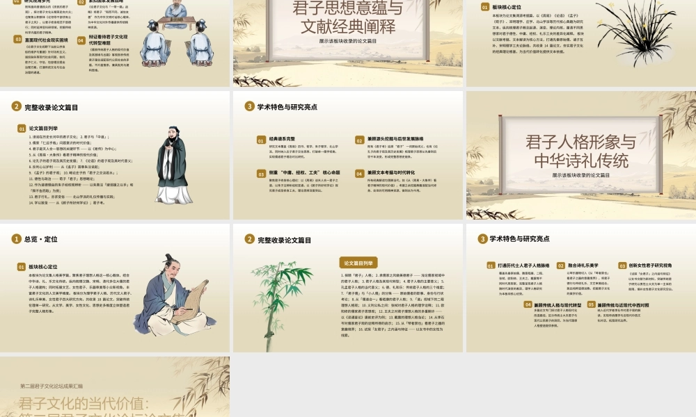 浅棕米黄国风君子文化论坛论文集山水 .pptx