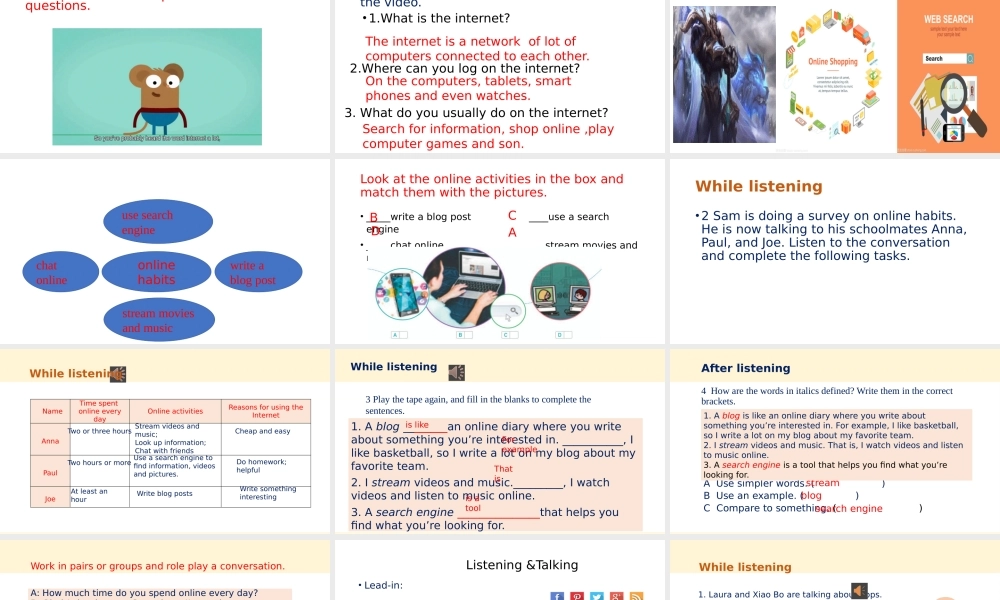 Unit 3 The Internet Listening&Speaking Listening &Talking 高一英语精美课件 精美教案（必修二）（人教版2019）.pptx