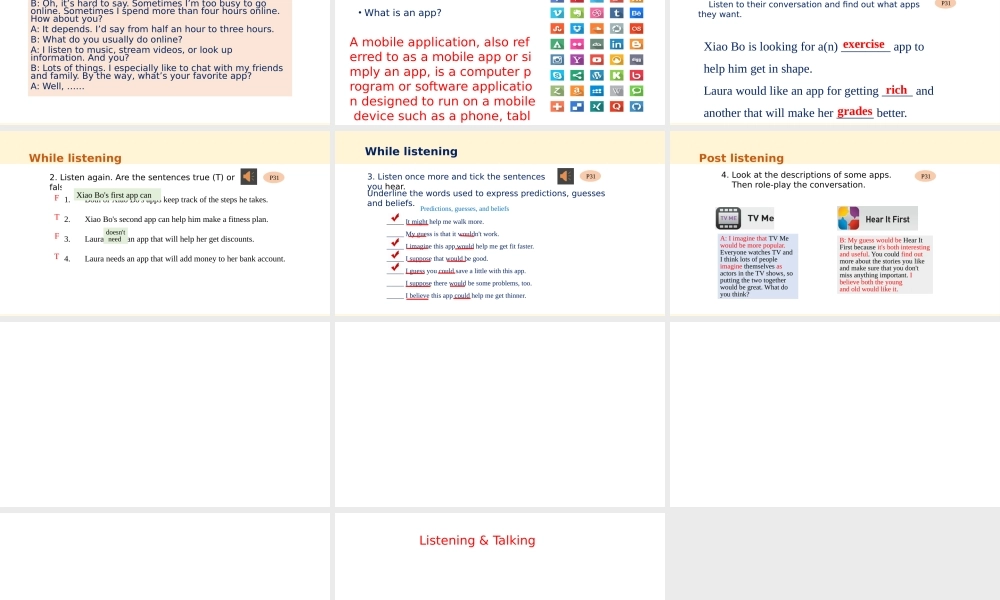 Unit 3 The Internet Listening&Speaking Listening &Talking 高一英语精美课件 精美教案（必修二）（人教版2019）.pptx