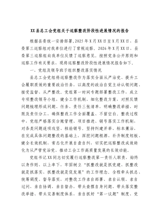 XX县总工会党组关于巡察整改阶段性进展情况的报告.docx