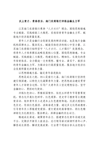 沃土育才，青春担当，海门农商银行淬炼金融生力军.doc