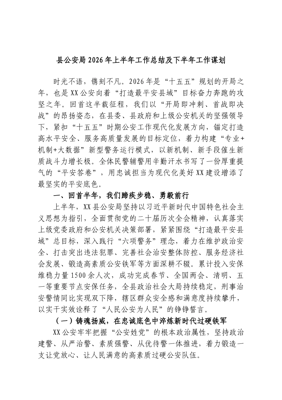 县公安局2026年上半年工作总结及下半年工作谋划.doc_第1页