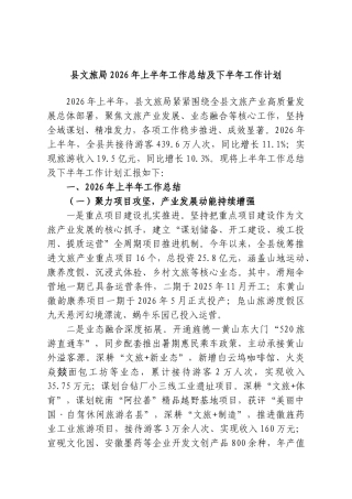 县文旅局2026年上半年工作总结及下半年工作计划.doc