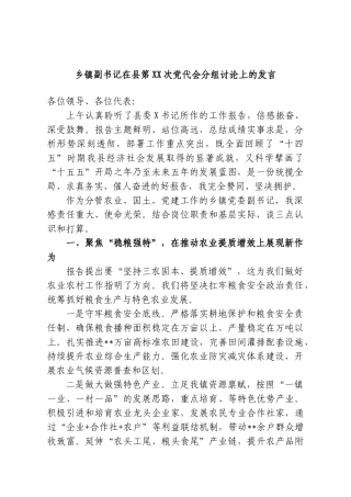 乡镇副书记在县第XX次党代会分组讨论上的发言.doc