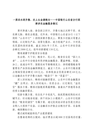 一渠活水润齐鲁，沃土生金满粮仓——中国银行山东省分行深耕涉农金融服务侧记.doc