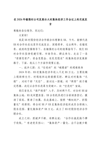 在2026年镇强村公司发展壮大村集体经济工作会议上的交流发言.docx