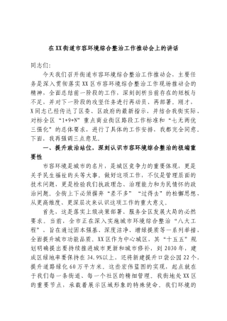 在XX街道市容环境综合整治工作推动会上的讲话.doc