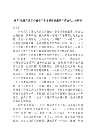 在XX经济开发区公益性广告专项排查整治工作会议上的讲话.doc