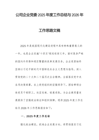 公司企业党委2025年度工作总结与2026年工作思路文稿.docx