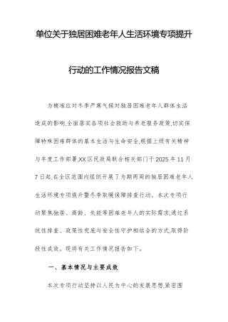 单位关于独居困难老年人生活环境专项提升行动的工作情况报告文稿.docx