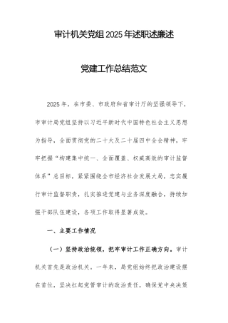 审计机关党组2025年述职述廉述党建工作总结范文.docx