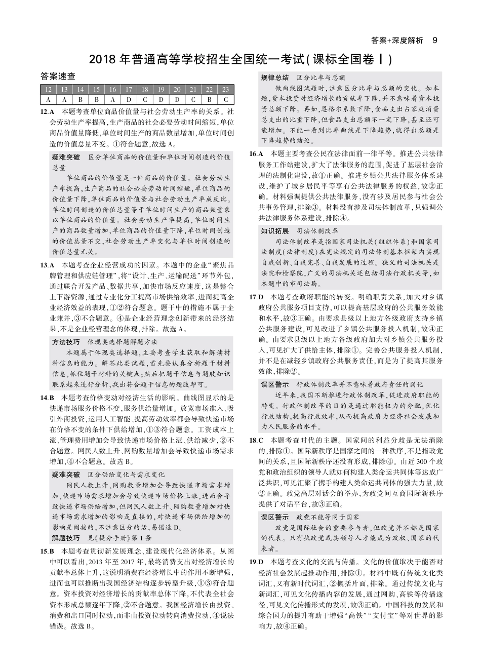 7_2018年高考政治真题答案.pdf_第1页