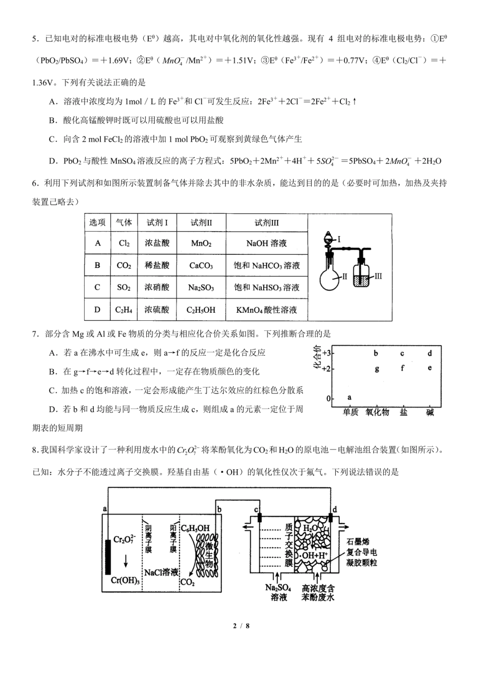 成都七中高2025届高三上期期末模拟题2化学试题.pdf_第2页