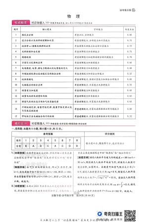 【物理答案】王后雄2025高考押题预测卷（安徽专版）.pdf