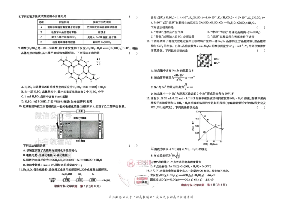 2025版《高考押题预测卷》（湖南专版） 化学.pdf_第2页