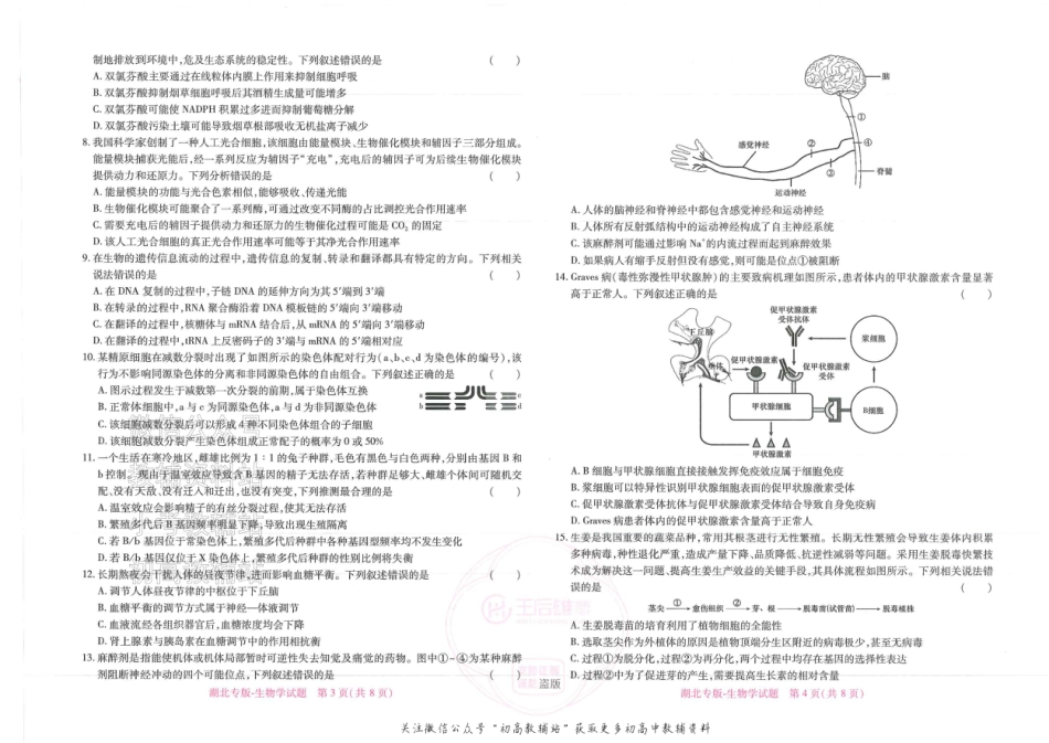 2025版《高考押题预测卷》（湖北专版）生物.pdf_第2页