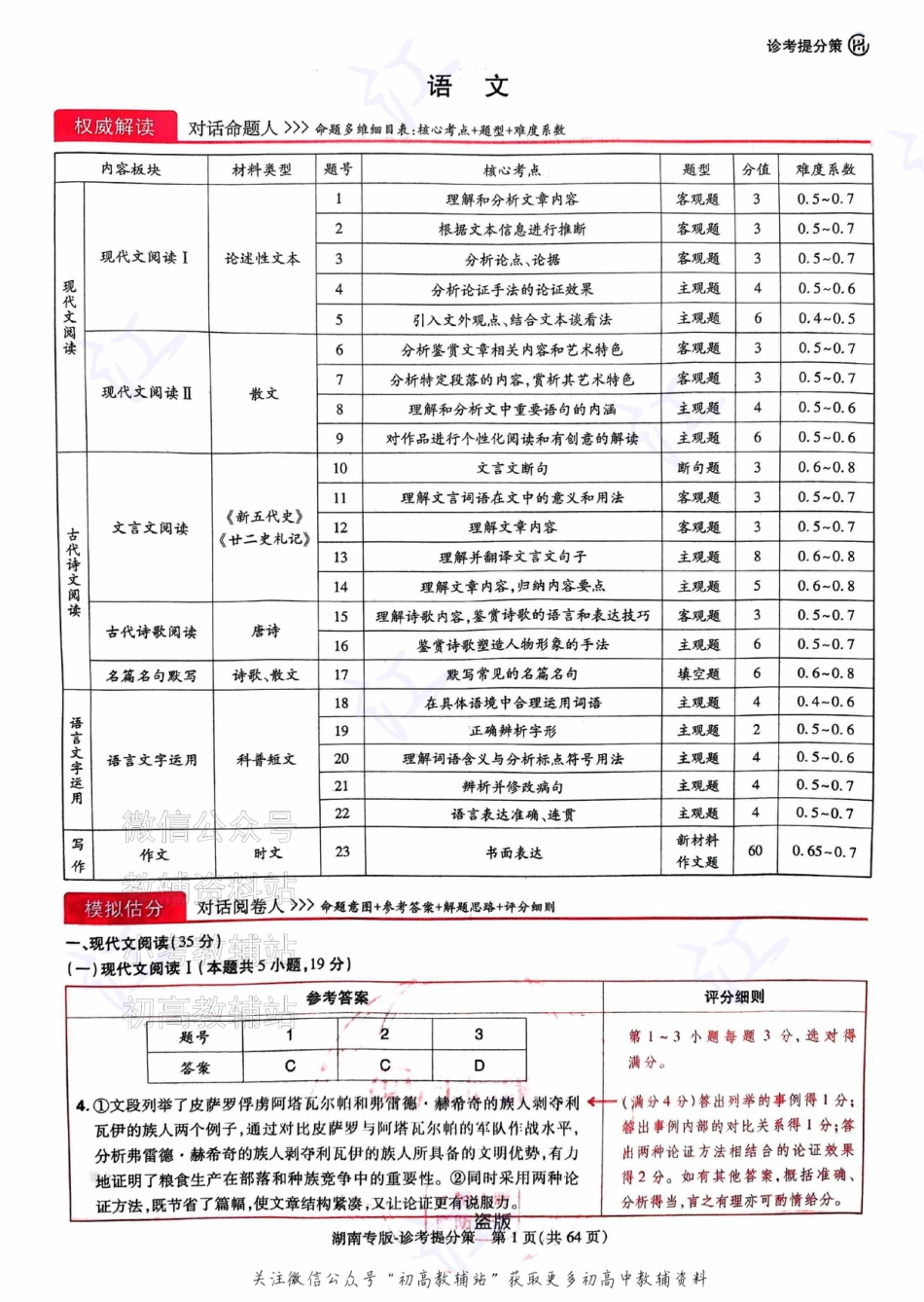 2025版《高考押题预测卷》（浙江专版）语文-答案.pdf_第1页