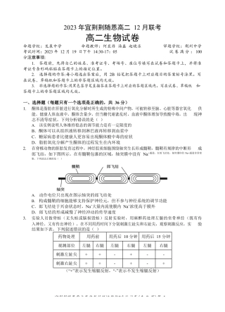 宜荆荆随恩重点高中12月高二联考 生物试卷含答案.docx