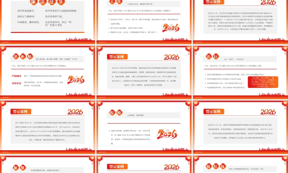 红色简约风2026廉洁过年提示.pptx