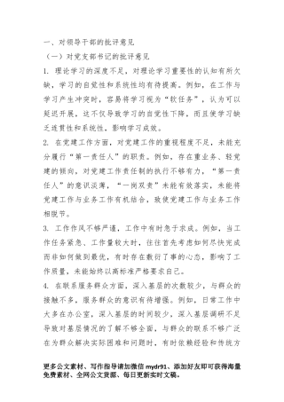 2025年民主生活会、组织生活会批评与自我批评意见参考.docx